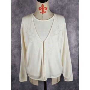 VTG 80s Bentley Hong Kong Made Womens M Acrylic Knit Sweater Cardigan Cream